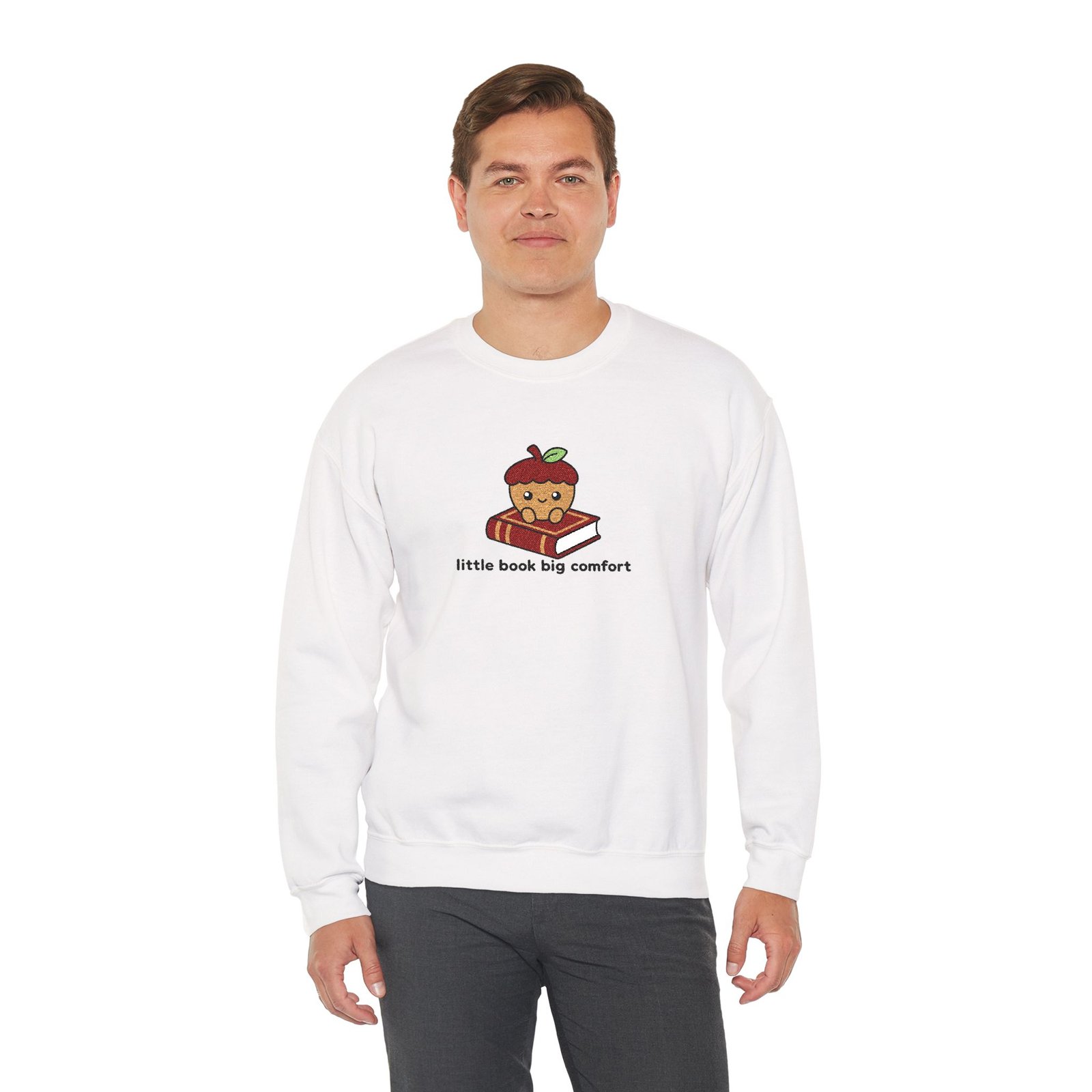 Little Book Big Comfort - Acorn - Bookish - Embroidered - Unisex Heavy Blend™ Crewneck Sweatshirt - Image 2