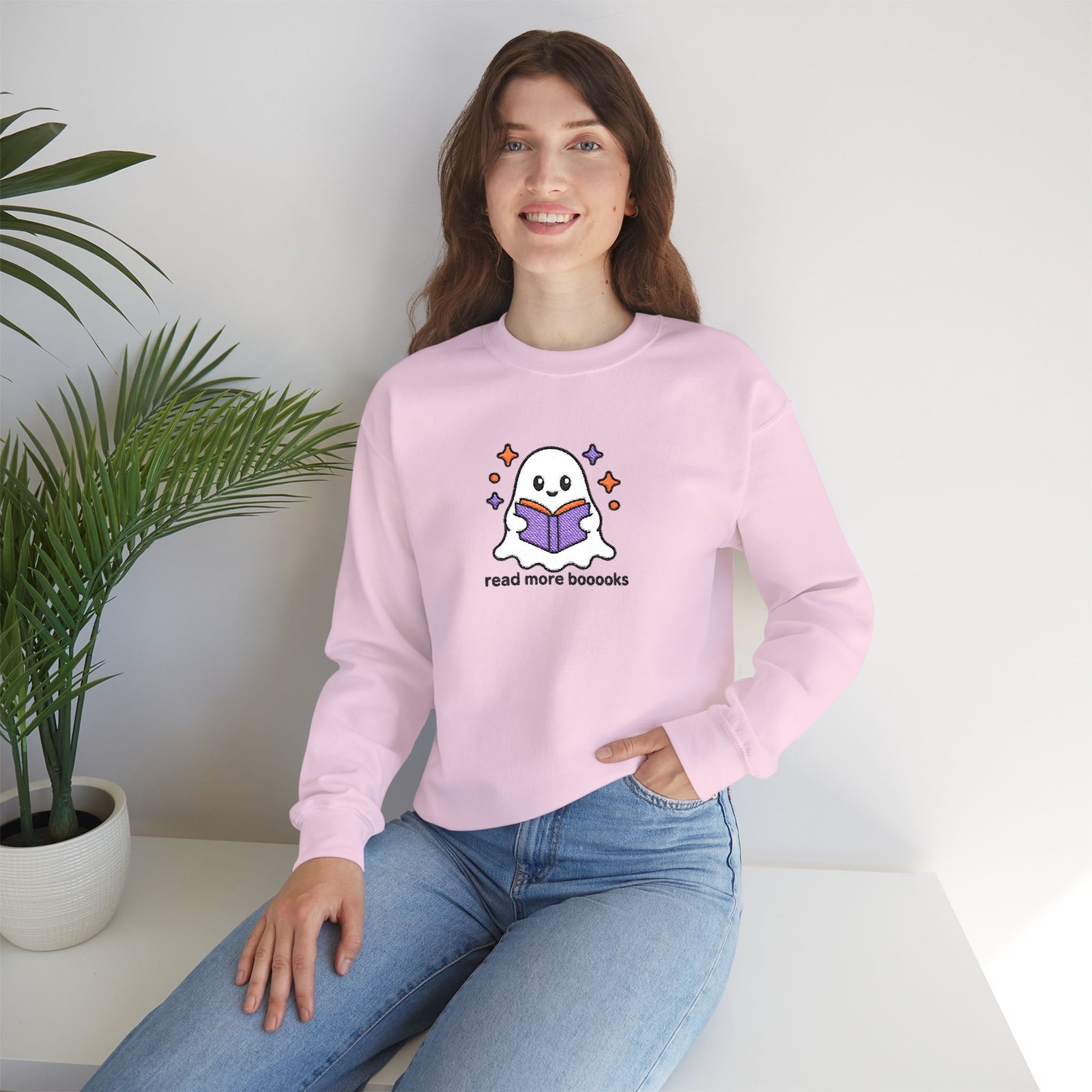 Read More Booooks - Ghost - Bookish - Embroidered - Unisex Heavy Blend™ Crewneck Sweatshirt - Image 2