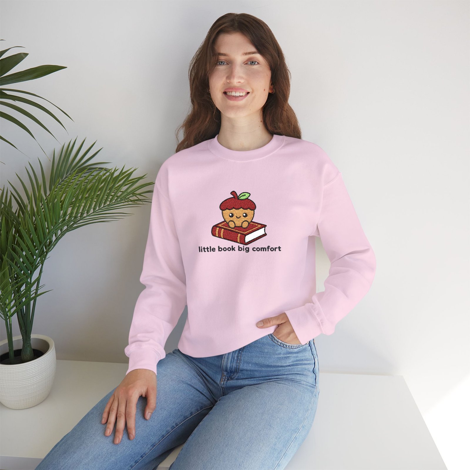 Little Book Big Comfort - Acorn - Bookish - Embroidered - Unisex Heavy Blend™ Crewneck Sweatshirt - Image 4