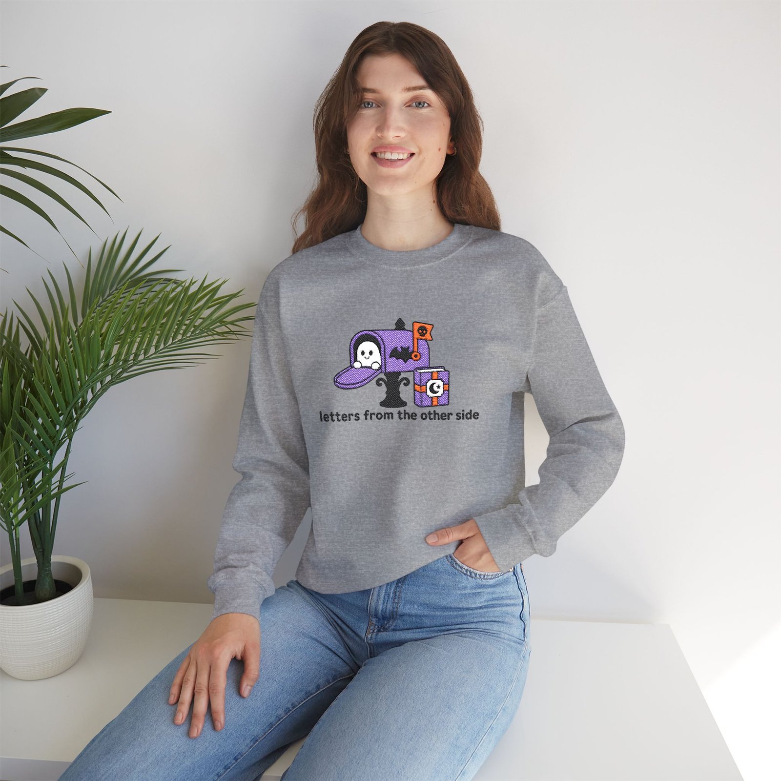 Letters From the Other Side - Ghost - Bookish - Embroidered - Unisex Heavy Blend™ Crewneck Sweatshirt - Image 3