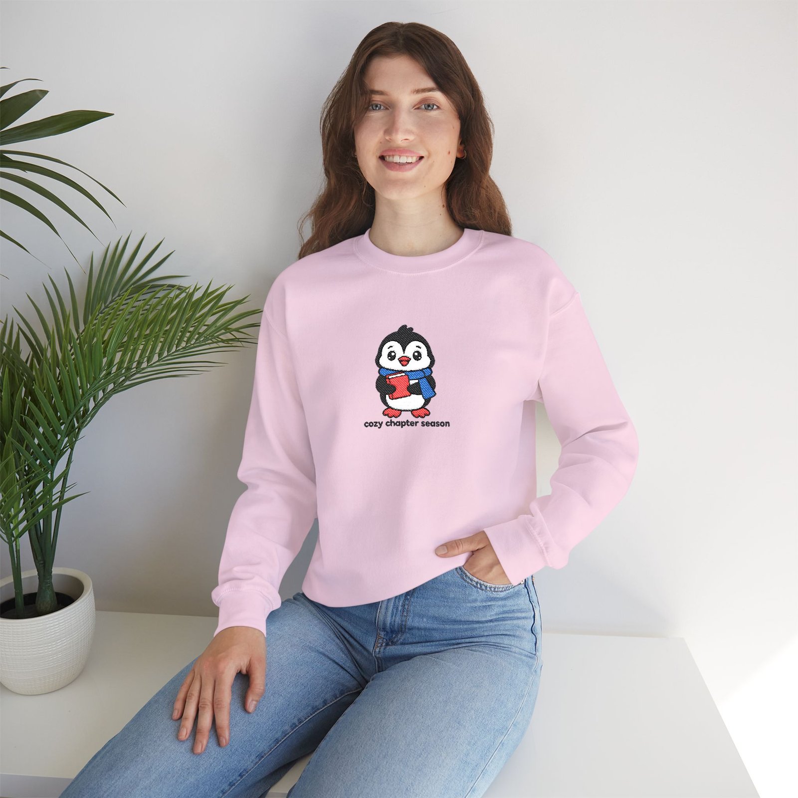Cozy Chapter Season - Penguin - Embroidered - Unisex Heavy Blend™ Crewneck Sweatshirt - Image 3