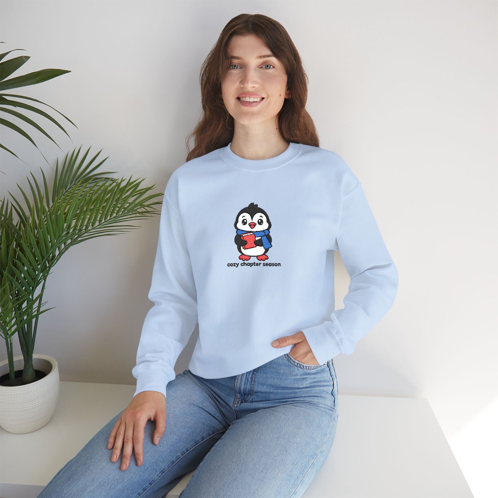 Cozy Chapter Season - Penguin - Embroidered - Unisex Heavy Blend™ Crewneck Sweatshirt - Image 5