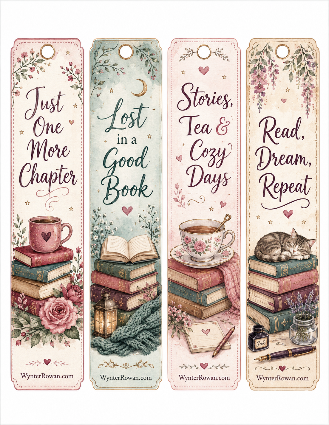 Set of four free printable bookmarks by Wynter Rowan