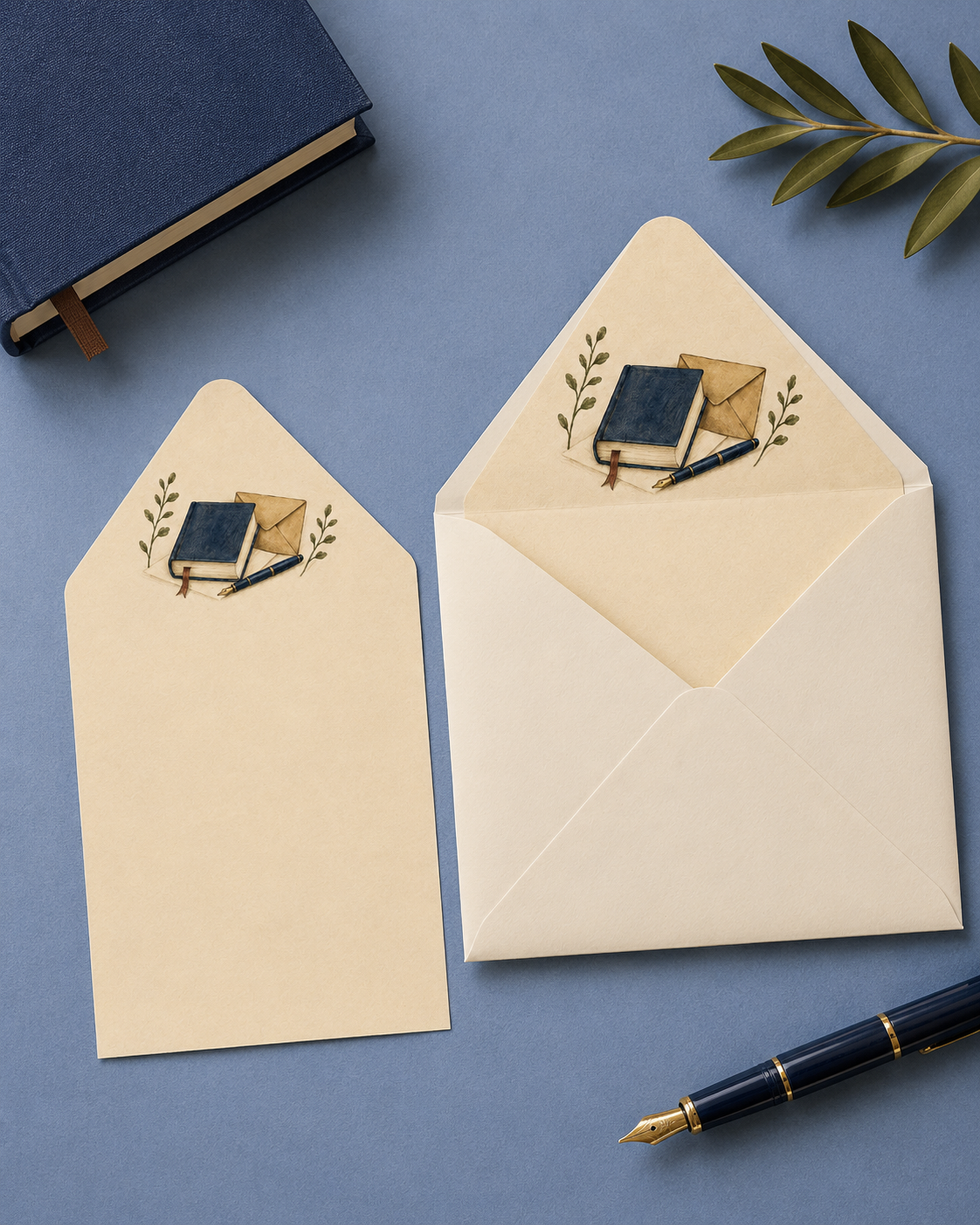 Warm Cream Quiet Correspondence A7 Euro envelope liner shown flat and fitted inside an open cream Euro-flap envelope.
