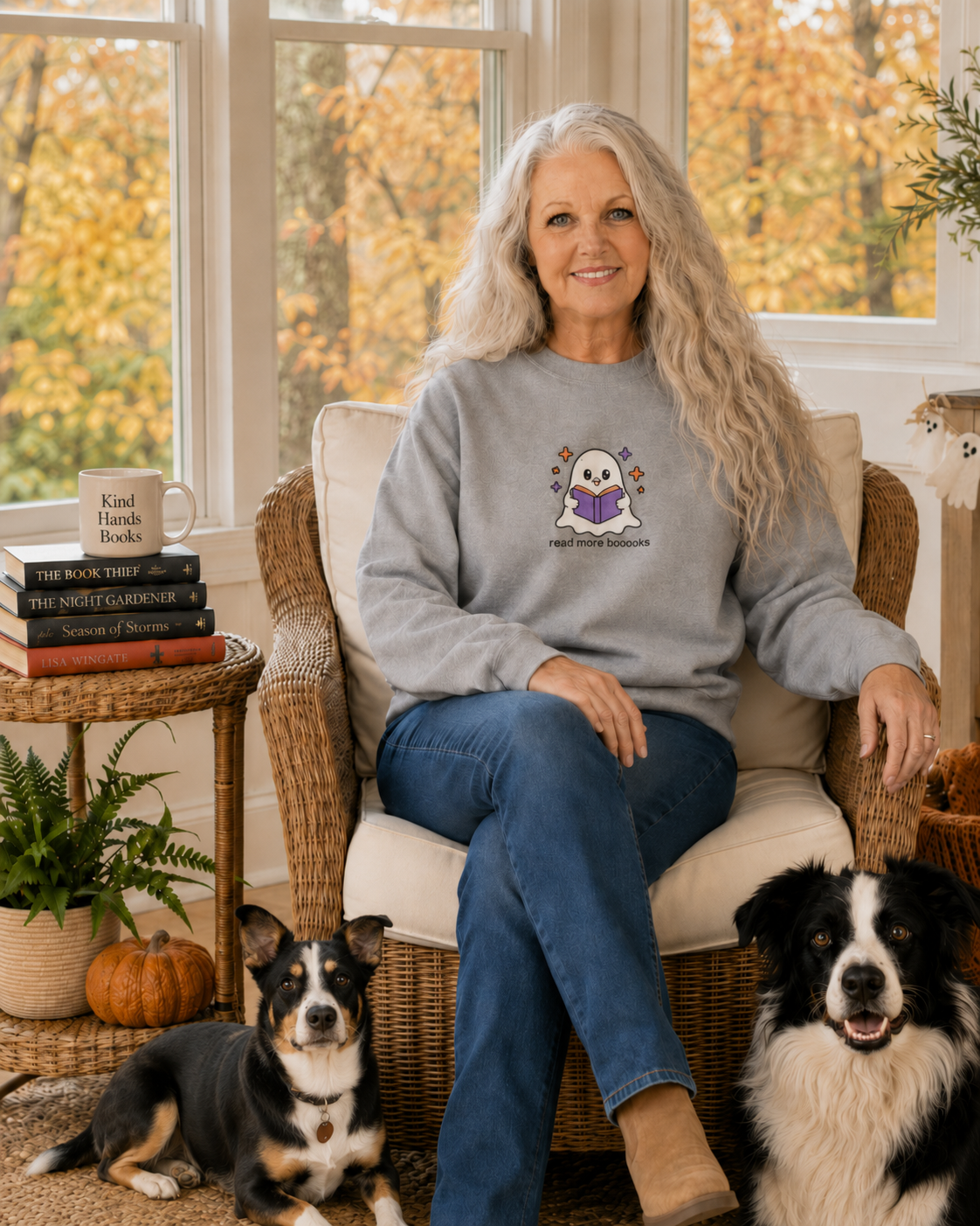 Read More Booooks - Ghost - Bookish - Embroidered - Unisex Heavy Blend™ Crewneck Sweatshirt